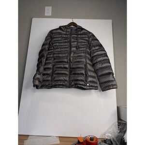 Andrew Marc Silver Packable Lightweight Down Puffer Jacket Hooded Large